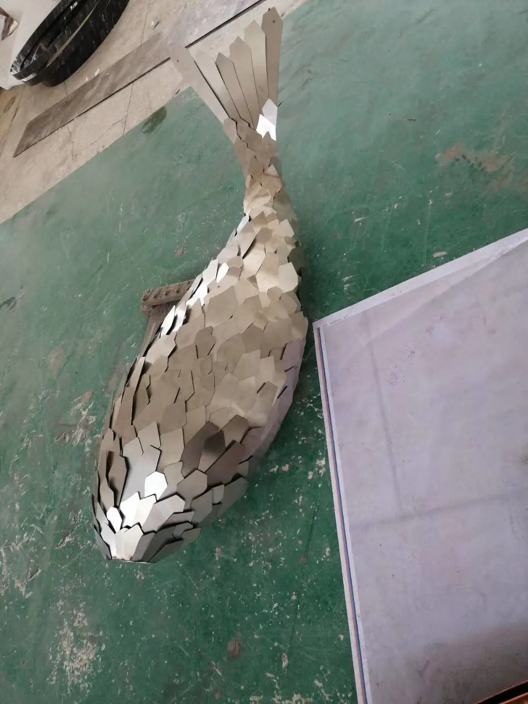 Large outdoor Luminous stainless steel fish sculpture