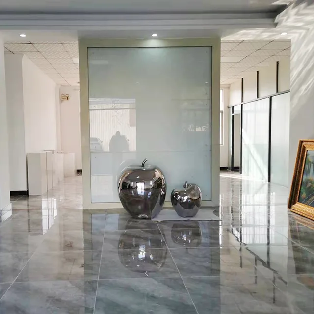High-end household decorations indoor metal sculpture stainless steel apple sculpture seen from another angle