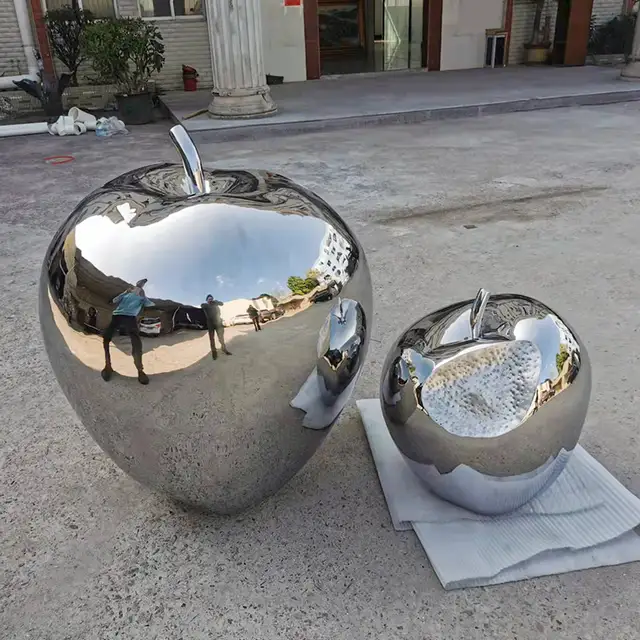 High-end household decorations indoor metal sculpture stainless steel apple sculpture in close view