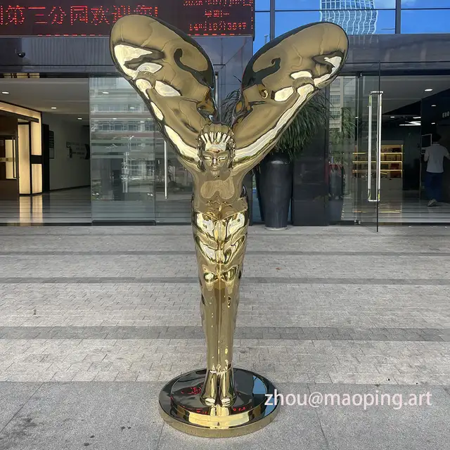 Luxury indoor hotel decorative art stainless steel sculpture in close view