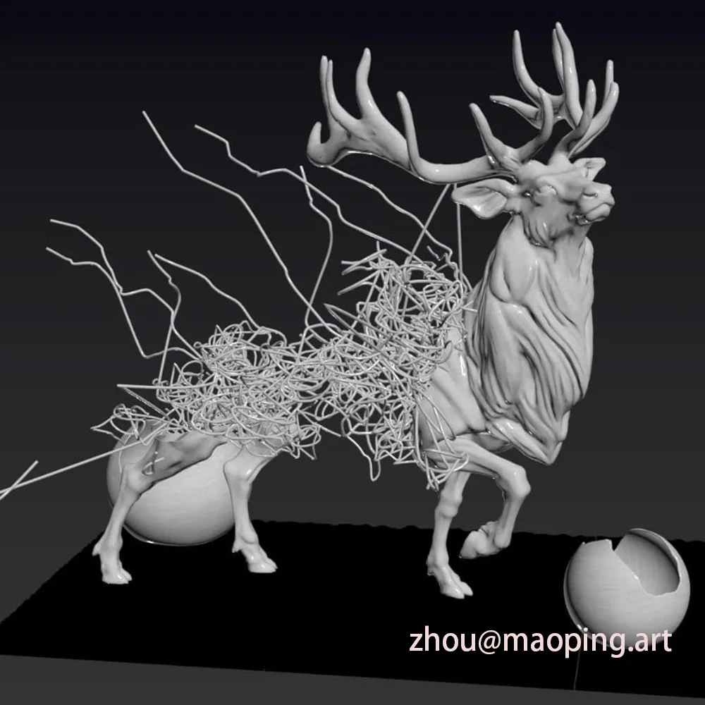 Luxury indoor hotel decorative art mirror polished stainless steel deer sculpture