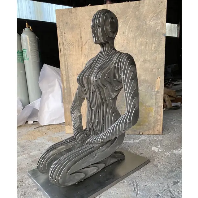 Contemporary Art Stainless Steel Female Figurative Sculpture seen from another angle
