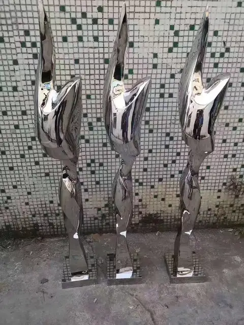 Polished Stainless Steel Abstract Metal Outdoor Sculpture in close view