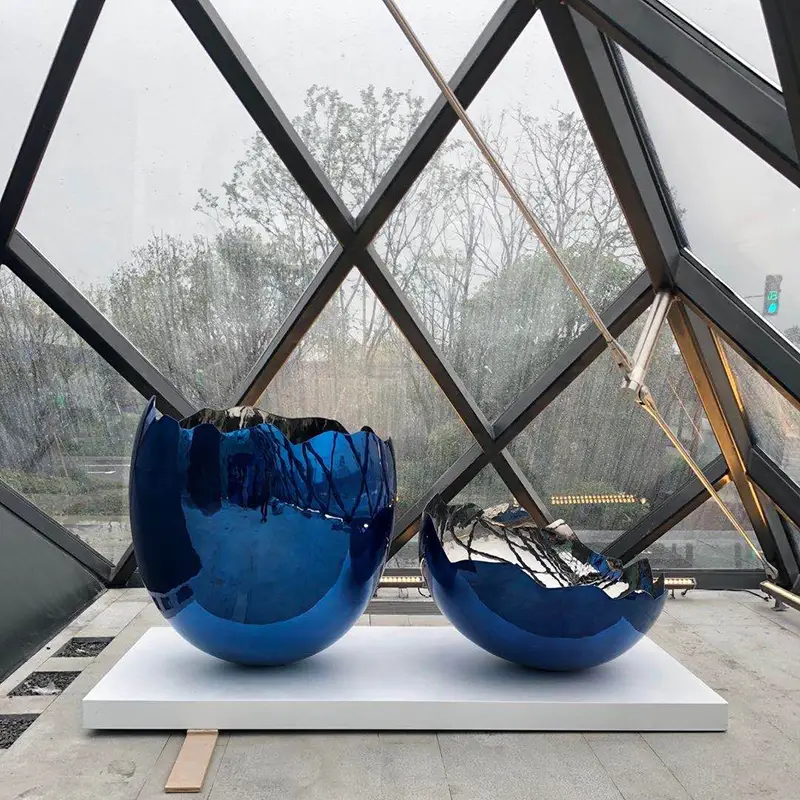 Metal Modern Art blue Stainless Steel Egg Sculpture