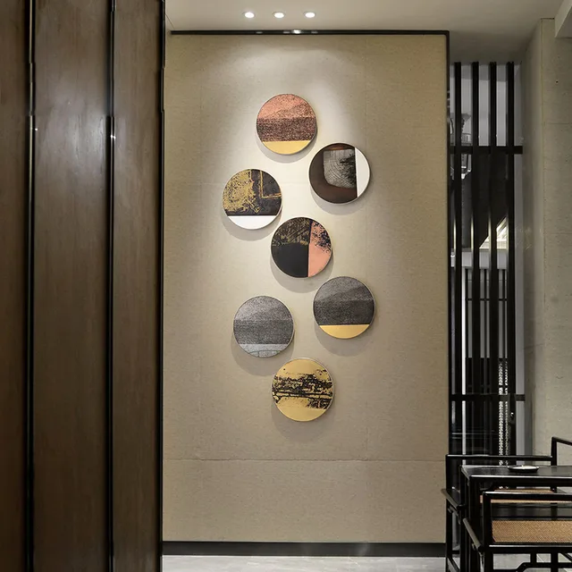 Porch decoration painting restaurant aisle abstract wall pendant art painting living room study round metal hanging pain