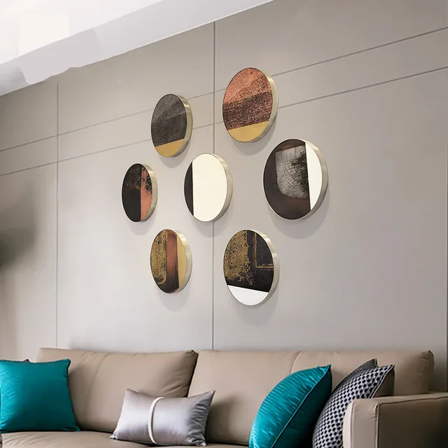 Porch decoration painting restaurant aisle abstract wall pendant art painting living room study round metal hanging pain