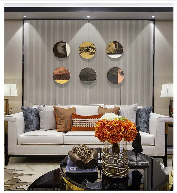 Porch decoration painting restaurant aisle abstract wall pendant art painting living room study round metal hanging pain