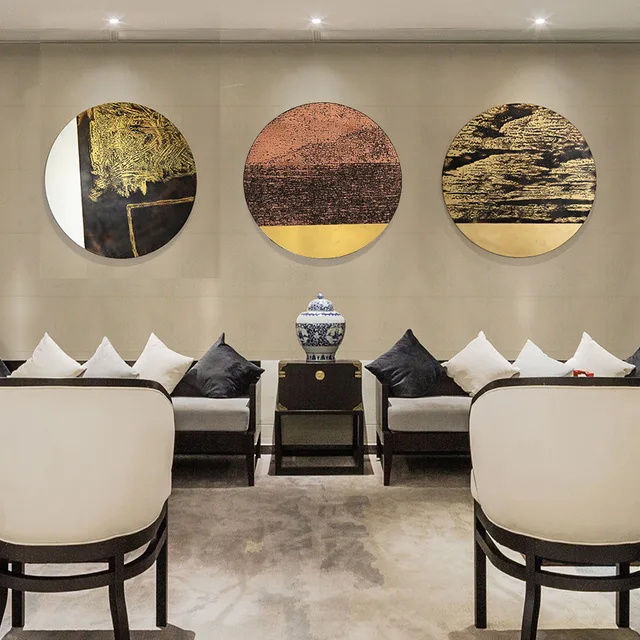 Porch decoration painting restaurant aisle abstract wall pendant art painting living room study round metal hanging pain