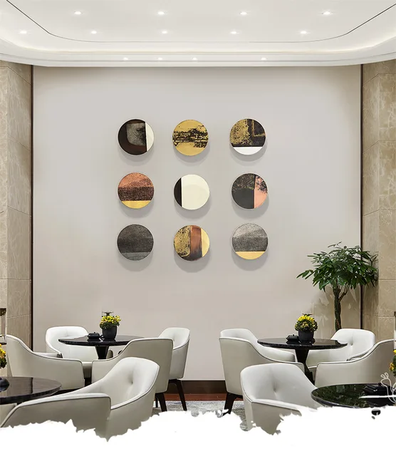 Porch decoration painting restaurant aisle abstract wall pendant art painting living room study round metal hanging pain
