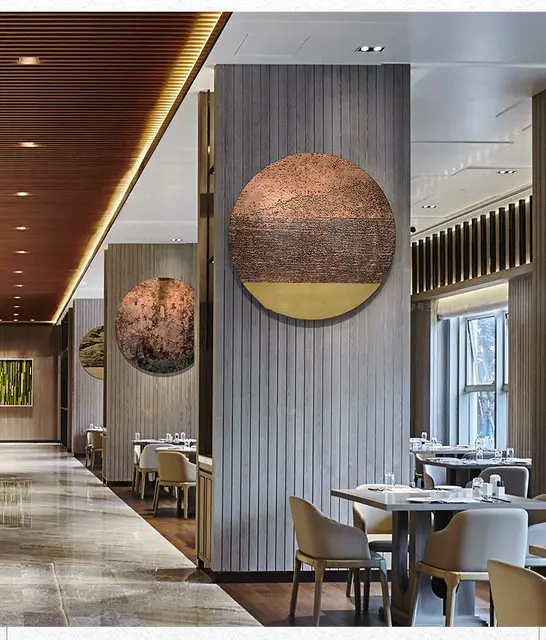 Porch decoration painting restaurant aisle abstract wall pendant art painting living room study round metal hanging pain