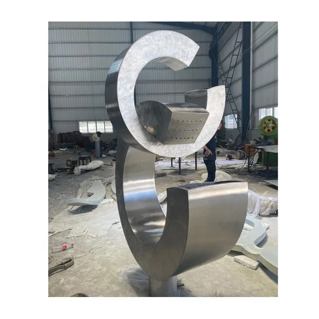 Metal Stainless Steel Outdoor Modern 2C Water Fountain Sculpture seen from another angle
