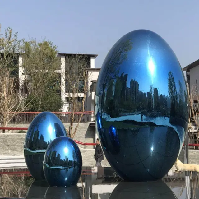 Outdoor Large Polished Metal Stainless Steel Sphere Sculpture seen from another angle