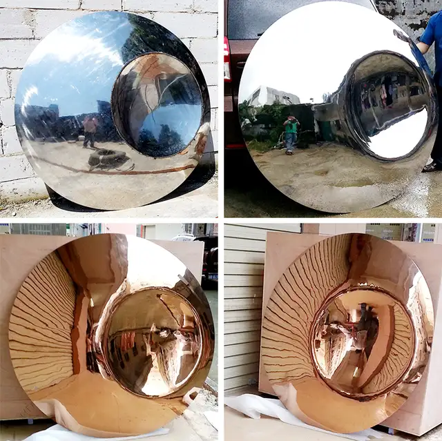 Large stainless steel sculpture—Mirror concave sculpture from the side