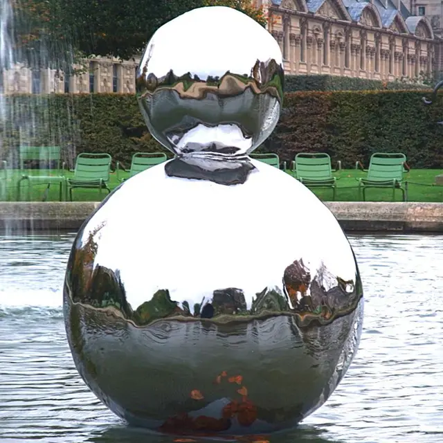 Garden grass interior decoration stainless steel sculpture stainless steel egg ball 2 seen from another angle