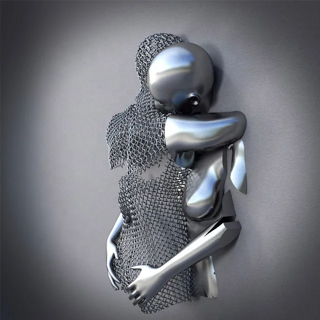 Modern Abstract Human Body Stainless Steel Love Figurative Sculpture in close view