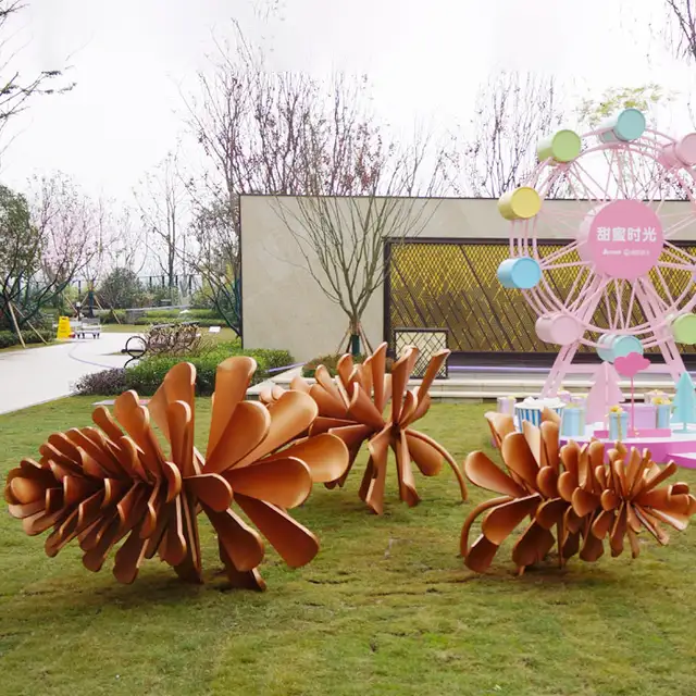 Modern Art Pine Cone Stainless Steel Outdoor Sculpture seen from another angle