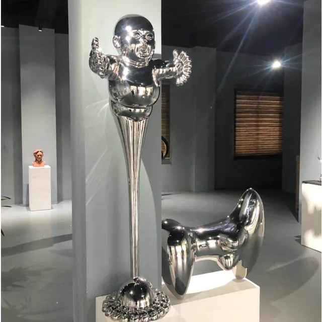 Contemporary Art Stainless Steel Female Figurative Sculpture in close view