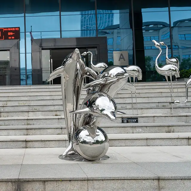 Modern outdoor animal sculpture stainless steel dolphin sculpture