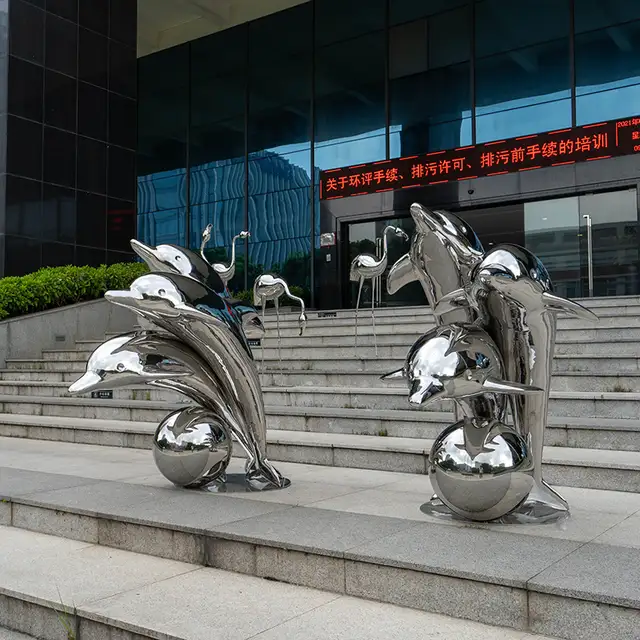 Modern outdoor animal sculpture stainless steel dolphin sculpture 2