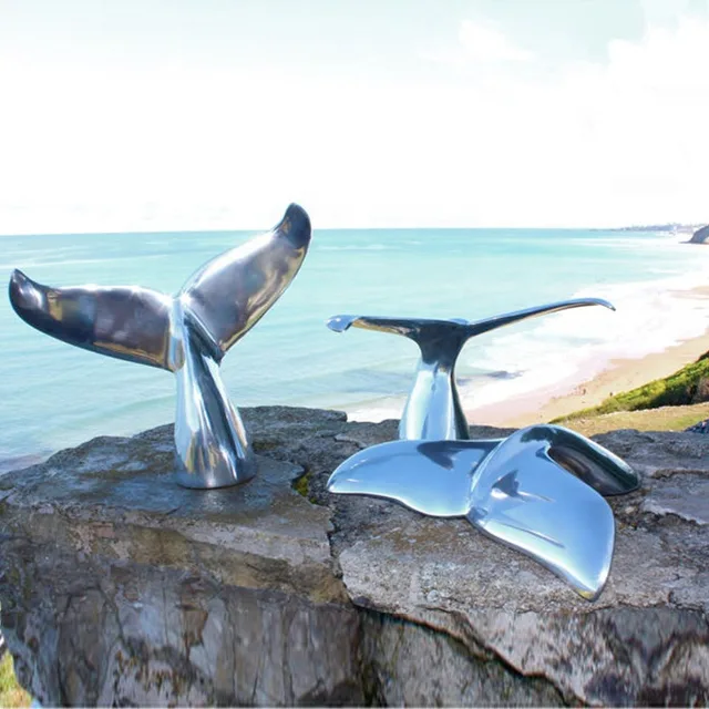 Modern Outdoor Stainless Steel Whale Tail Sculpture