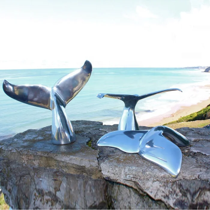 Modern Outdoor Stainless Steel Whale Tail Sculpture