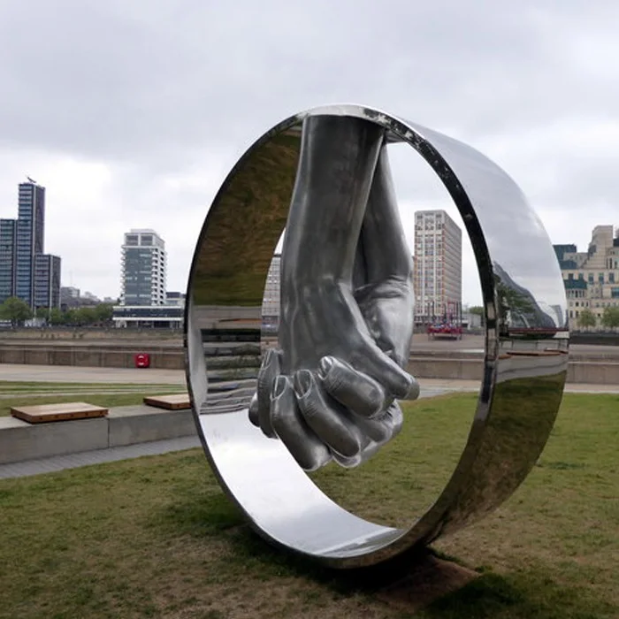Modern Polished Human Hand Sculptures / Stainless Steel Love Sculpture