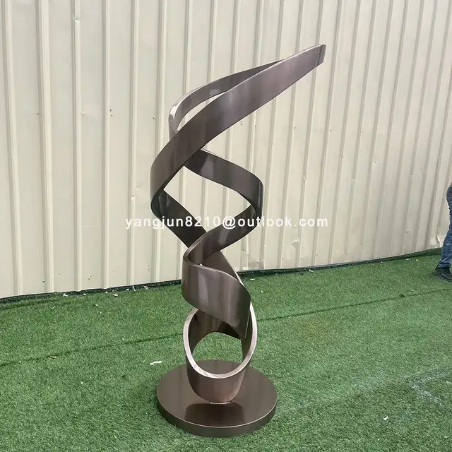 Modern Simple Stainless Steel Light Luxury Ribbon Sculpture Hotel Exhibition Hall Metal Decoration Floor Ornaments Craft