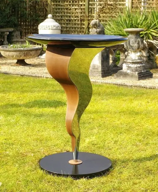 Modern Stainless Steel Bird Drinking Bowl Garden Sculpture