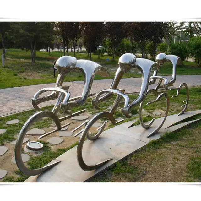 Modern Stainless Steel Garden Sports Cycling Sculpture