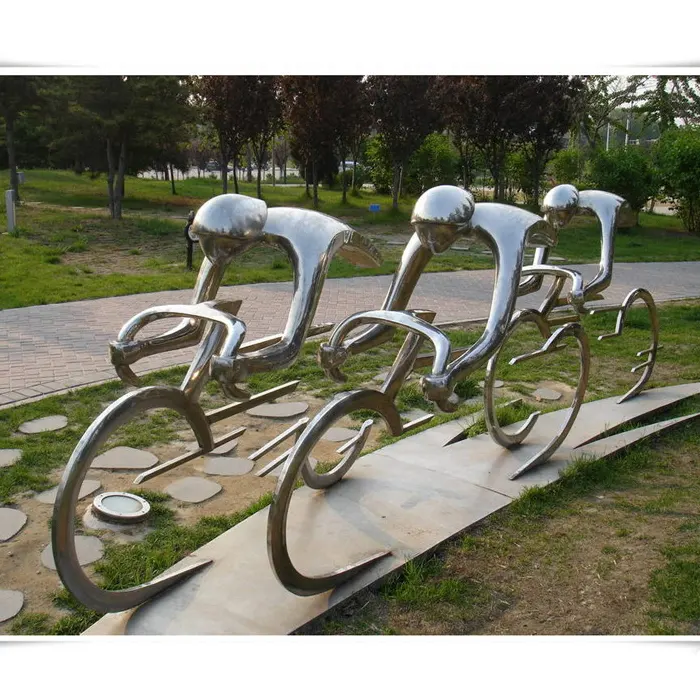 Modern Stainless Steel Garden Sports Cycling Sculpture