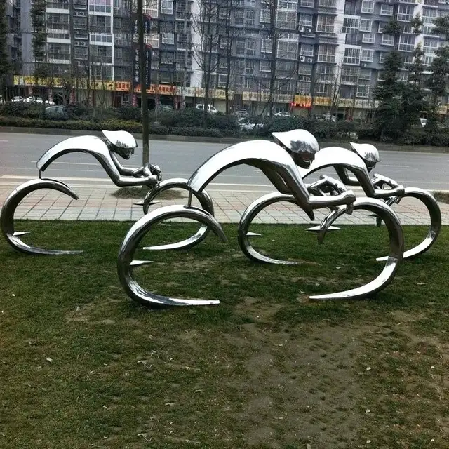 Modern Stainless Steel Garden Sports Cycling Sculpture seen from another angle