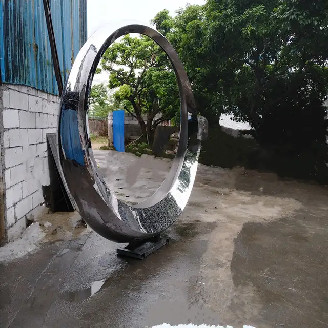 Outdoor stainless steel Square sculpture seen from another angle