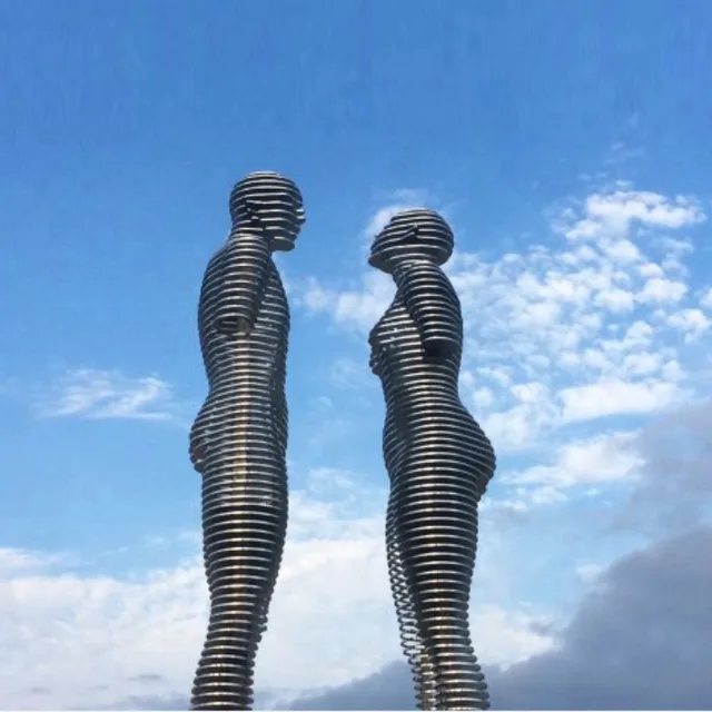 Outdoor Abstract Figure Sculpture Human Body Stainless Steel Love Escultua seen from another angle