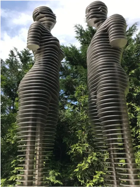 Outdoor Abstract Figure Sculpture Human Body Stainless Steel Love Escultua from the side