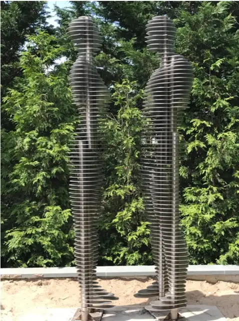Outdoor Abstract Figure Sculpture Human Body Stainless Steel Love Escultua in close view