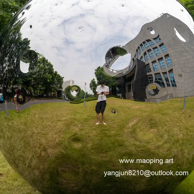 Outdoor airport park square school library cinema museum mirror polished stainless steel Lunar sculpture