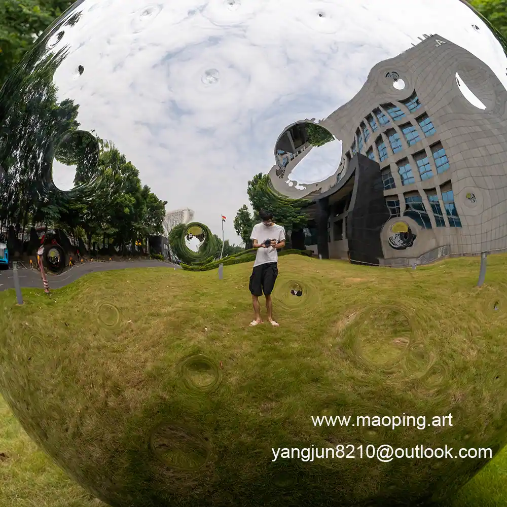 Outdoor airport park square school library cinema museum mirror polished stainless steel Lunar sculpture