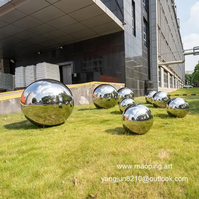 Outdoor airport park square school library cinema museum mirror polished Lifting ring stainless steel sphere sculpture s