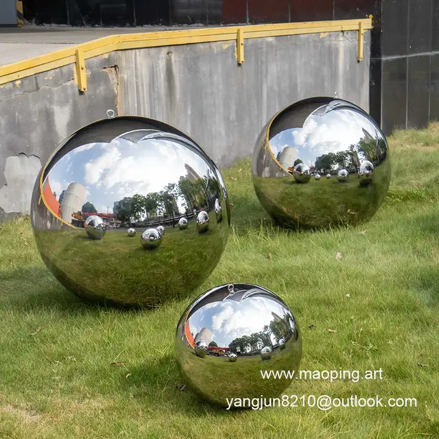 Outdoor airport park square school library cinema museum mirror polished Lifting ring stainless steel sphere sculpture i