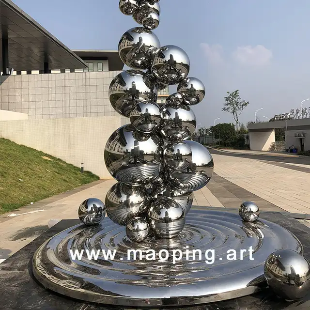 Outdoor art decorations mirror polished sphere sculpture in close view