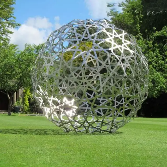 120cm Garden Hollow Ball Stainless Steel Sculpture seen from another angle