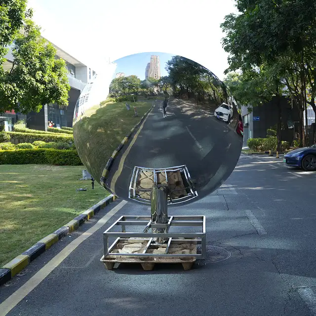 200cm Outdoor decorative art, stainless steel concave mirror sculpture in close view