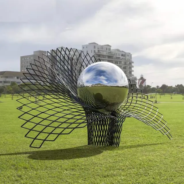 Outdoor design square forest steppe stainless steel sphere sculpture