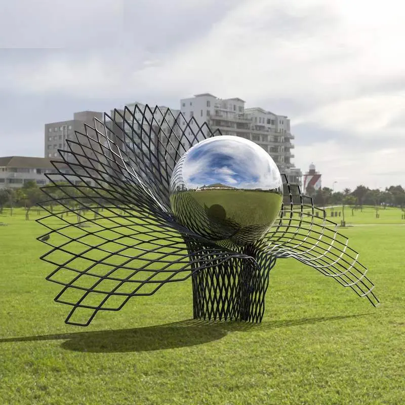 Outdoor design square forest steppe stainless steel sphere sculpture