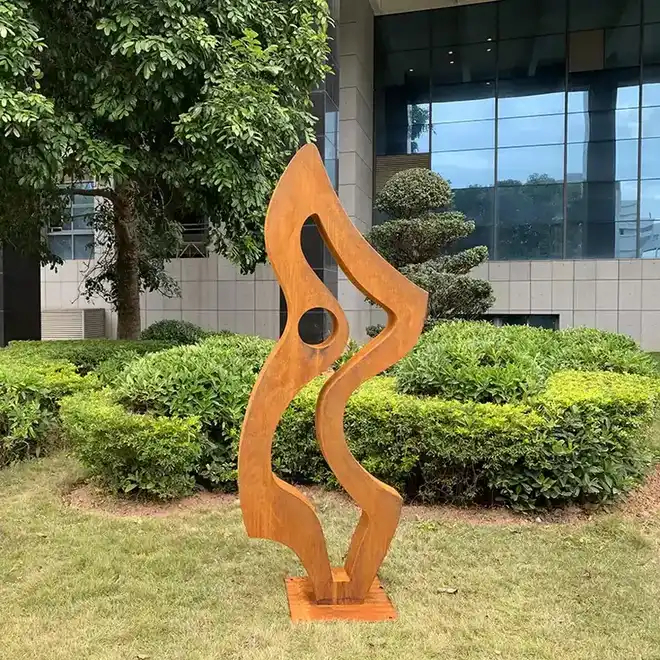 Outdoor garden Corten steel flame sculpture