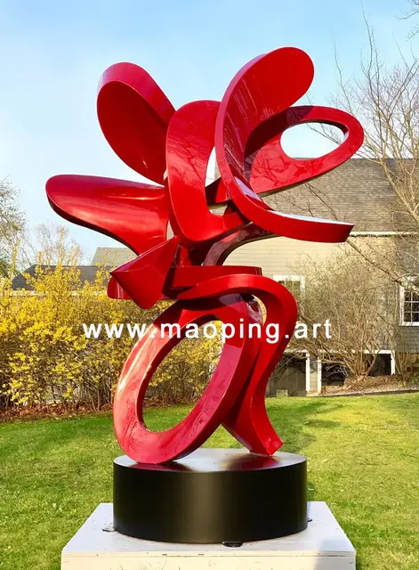 Outdoor garden courtyard Abstract red stainless steel sculpture