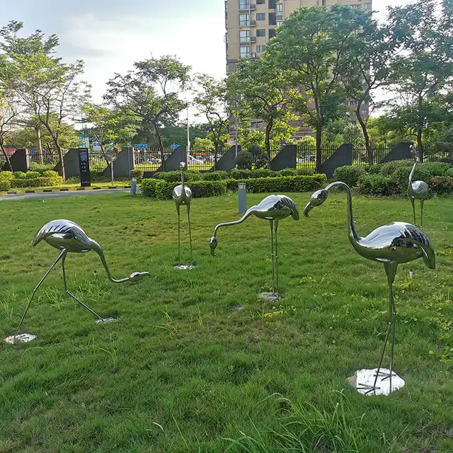 Outdoor garden Courtyard Stainless steel Flamingo sculpture