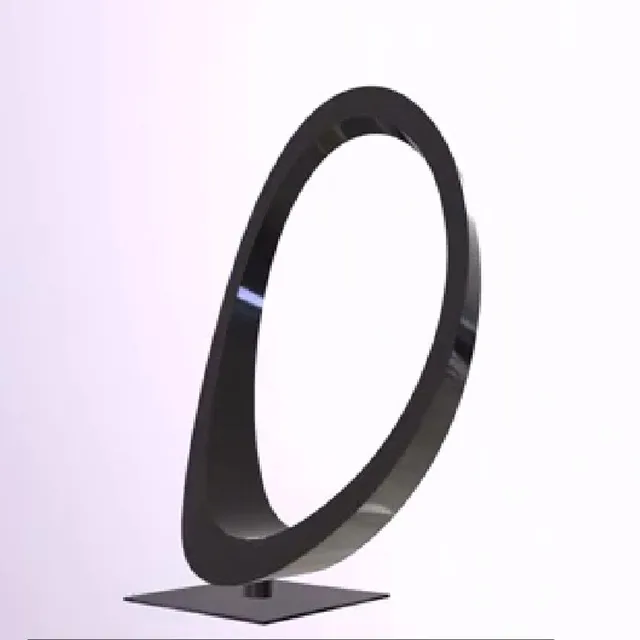 Outdoor garden courtyard Electroplating black titanium Stainless steel ring sculpture seen from another angle
