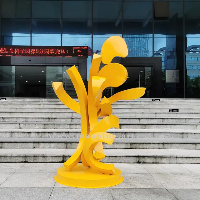 Outdoor garden courtyard yellow stainless steel abstract sculpture