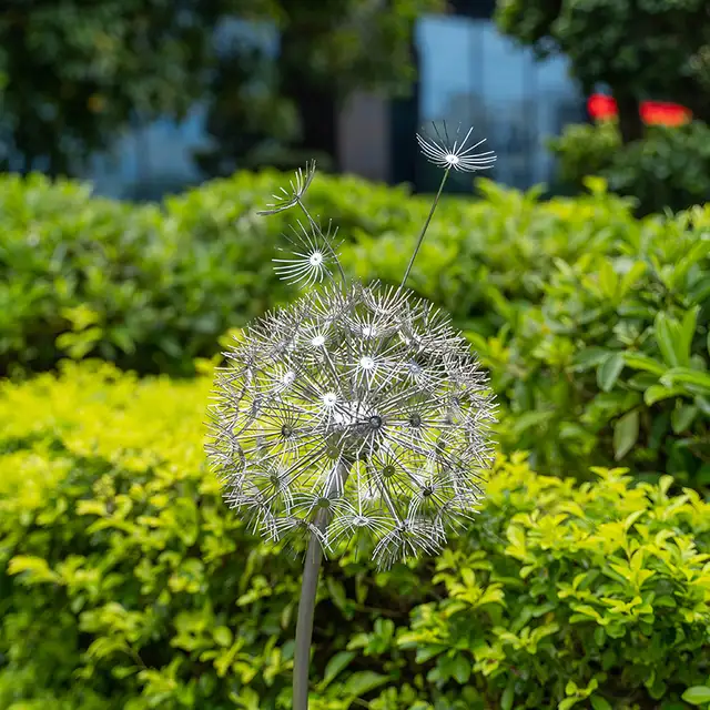 Outdoor garden grass Stainless steel dandelion sculpture from the side